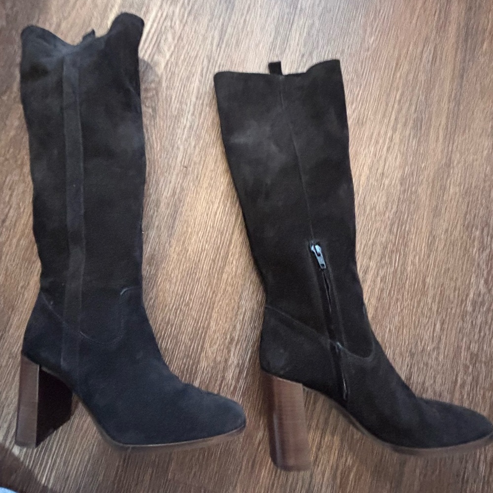 San Marina Black Suede Knee-High Boots